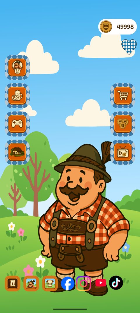 Sepp lacht auf dem Startbildschirm der App