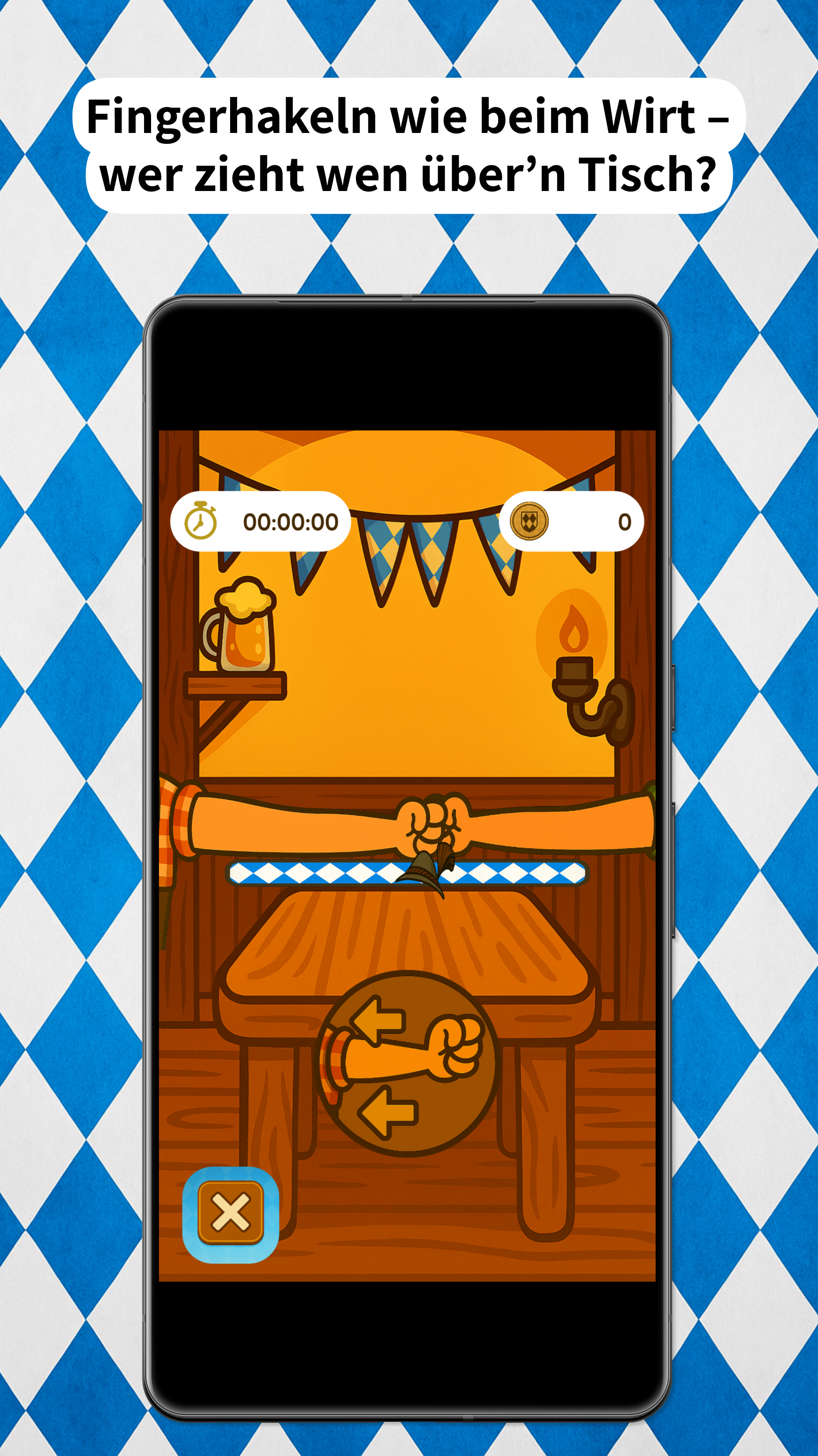 Screenshot vom Fingerhakeln-Minispiel in An Sepp sei App