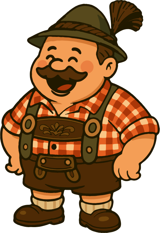 Sepp lacht in Lederhosn und Trachtenhut